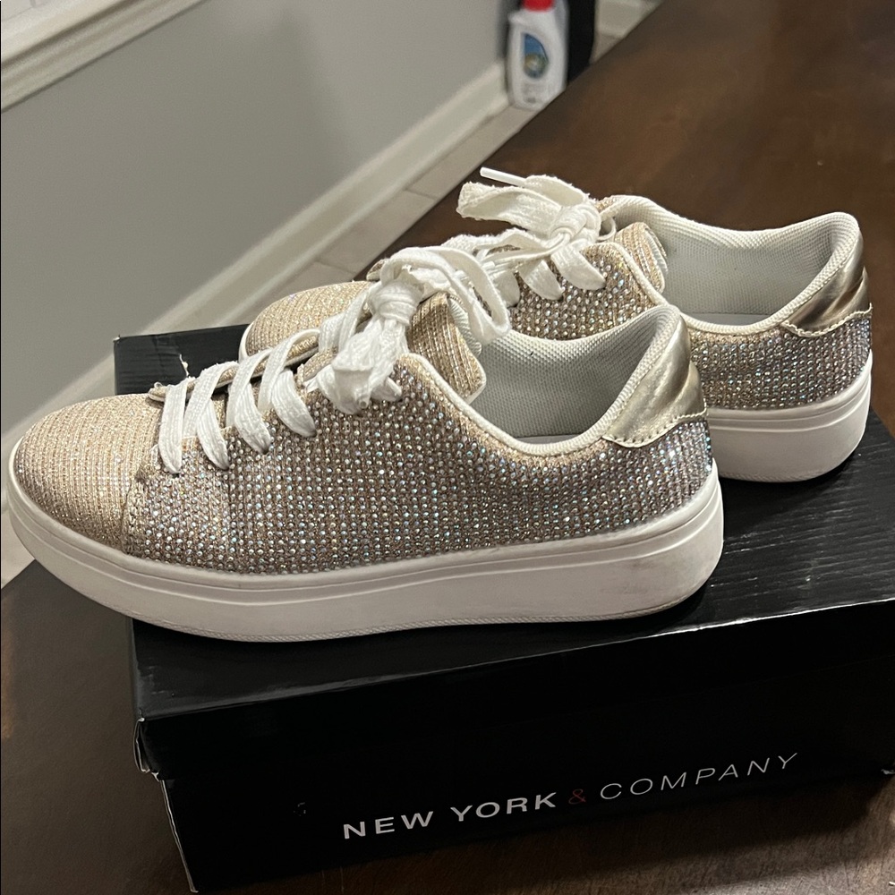 New York & Company Sparkling Gold and Silver Sneakers